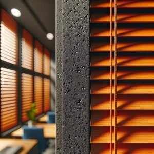 Orange,Antracit,Office,Decoration,With,Wood,Blinds,Close-up